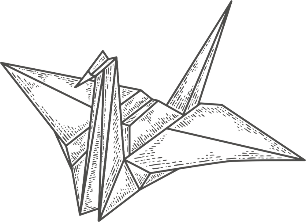 An origami paper crane, engraved